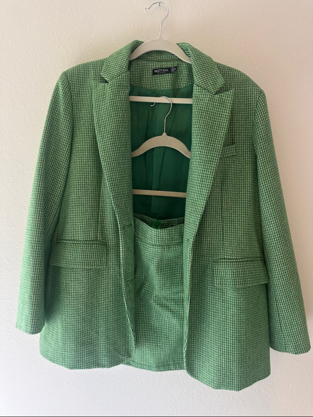 Nasty Gal Green Houndstooth Blazer Jacket and Skirt